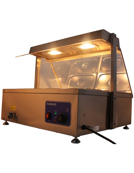 Countertop  Bain Marie Display Unit with Heating Lamps  6×GN 1/3 Pans with Glass Cover – 2600W | Stalwart DA-AHD4W