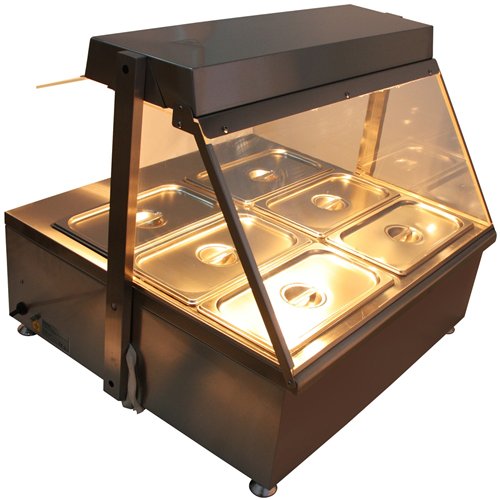 Countertop  Bain Marie Display Unit with Heating Lamps  6×GN 1/3 Pans with Glass Cover – 2600W | Stalwart DA-AHD4W
