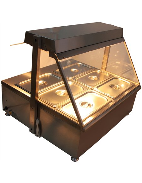 Countertop  Bain Marie Display Unit with Heating Lamps  6×GN 1/3 Pans with Glass Cover – 2600W | Stalwart DA-AHD4W