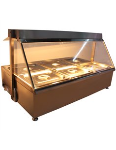 Countertop Bain Marie Display Unit with Heating Lamps 6×GN 1/2 Pans with Glass Cover 2900W| Stalwart DA-AHD6W