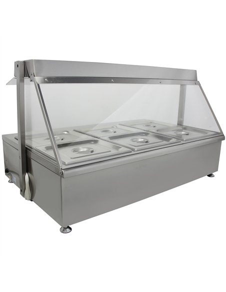 Countertop Bain Marie Display Unit with Heating Lamps 6×GN 1/2 Pans with Glass Cover 2900W| Stalwart DA-AHD6W