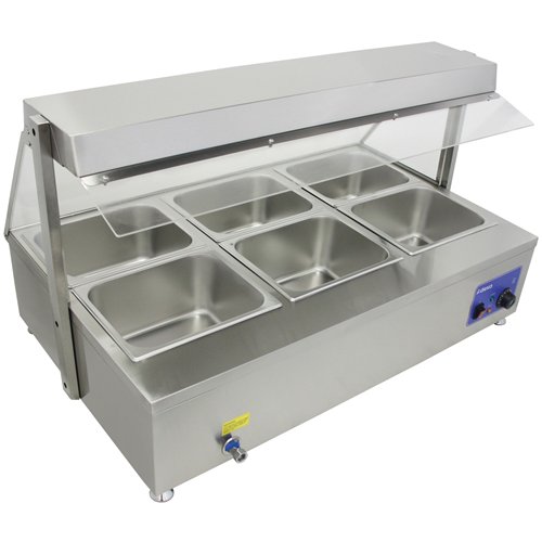 Countertop Bain Marie Display Unit with Heating Lamps 6×GN 1/2 Pans with Glass Cover 2900W| Stalwart DA-AHD6W