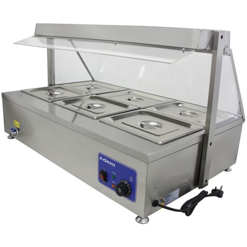 Countertop Bain Marie Display Unit with Heating Lamps 6×GN 1/2 Pans with Glass Cover 2900W| Stalwart DA-AHD6W