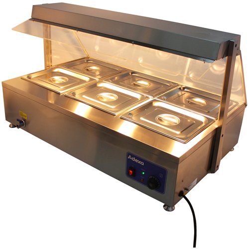 Countertop Bain Marie Display Unit with Heating Lamps 6×GN 1/2 Pans with Glass Cover 2900W| Stalwart DA-AHD6W