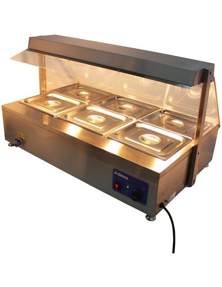 Countertop Bain Marie Display Unit with Heating Lamps 6×GN 1/2 Pans with Glass Cover 2900W| Stalwart DA-AHD6W