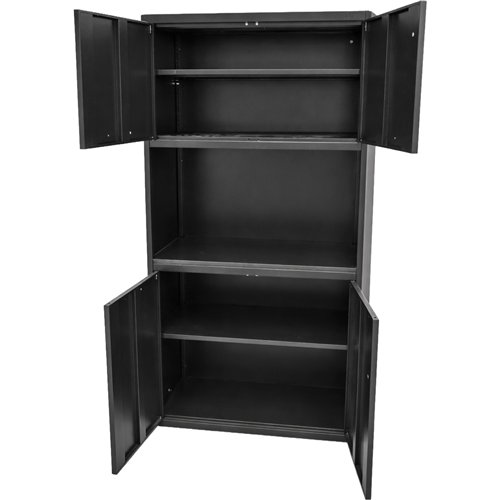 Heavy Duty Steel Upright Storage Cabinet with 4 Doors 1850x900x400mm Black | Stalwart DA-JYKM02