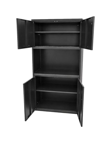 Heavy Duty Steel Upright Storage Cabinet with 4 Doors 1850x900x400mm Black | Stalwart DA-JYKM02
