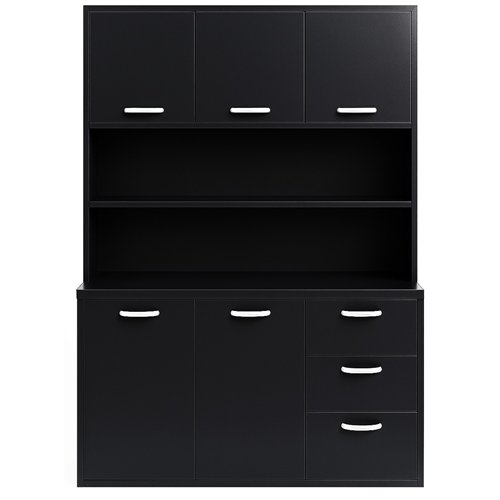 Heavy Duty Steel Upright Storage Cabinet with 4 Doors and 3 Drawers, 1900x1190mm Black | Stalwart DA-JYKM03