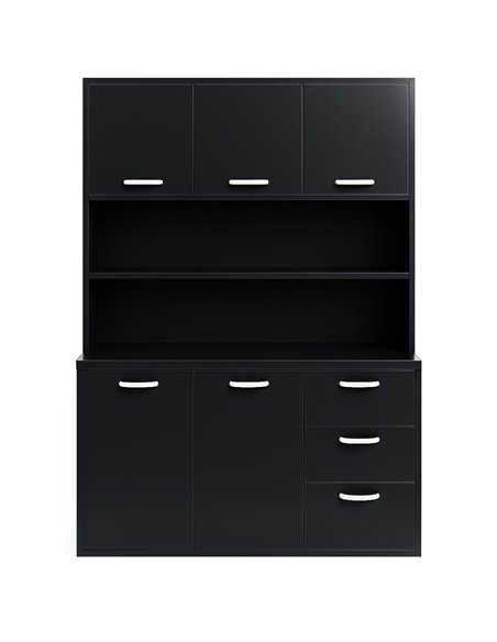 Heavy Duty Steel Upright Storage Cabinet with 4 Doors and 3 Drawers, 1900x1190mm Black | Stalwart DA-JYKM03