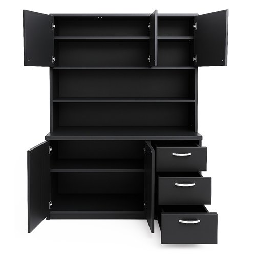 Heavy Duty Steel Upright Storage Cabinet with 4 Doors and 3 Drawers, 1900x1190mm Black | Stalwart DA-JYKM03