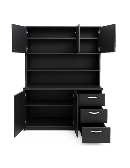 Heavy Duty Steel Upright Storage Cabinet with 4 Doors and 3 Drawers, 1900x1190mm Black | Stalwart DA-JYKM03