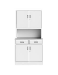 Heavy Duty Steel Upright Storage Cabinet with 4 Doors and 2 Drawers, 1850x900mm White | Stalwart DA-JYM1