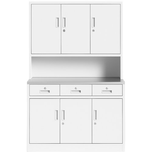 Heavy Duty Steel Upright Storage Cabinet with 6 Doors and 3 Drawers, 1850x1200mm White | Stalwart DA-JYM2