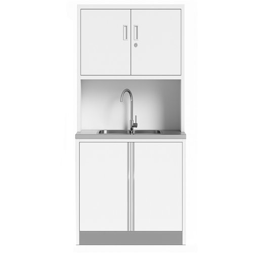 Heavy Duty Steel Upright Cabinet with Integrated Sink and 4 Doors, 1850x900mm White | Stalwart DA-JYM4