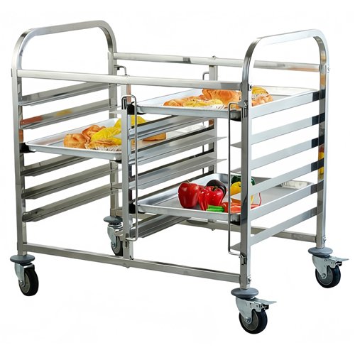 Double Rack/Tray/Pan Trolley Stainless Steel Bakery 600×400mm 6×2 Tier 900×820×950mm | Stalwart DA-JSN240