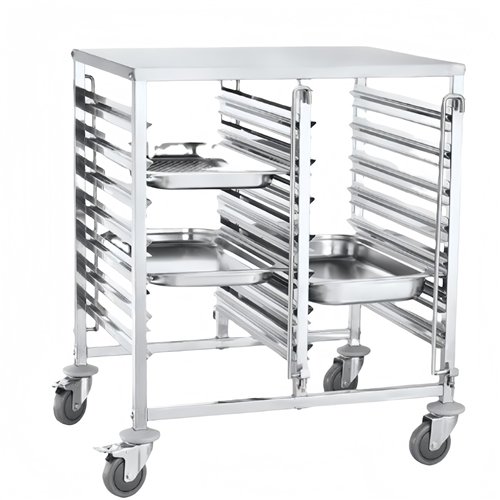 Double GN Pan Trolley Stainless Steel With Table 1/1 GN 7×2 Tier 740×550×950mm | Stalwart DA-JSN254