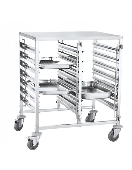 Double GN Pan Trolley Stainless Steel With Table 1/1 GN 7×2 Tier 740×550×950mm | Stalwart DA-JSN254