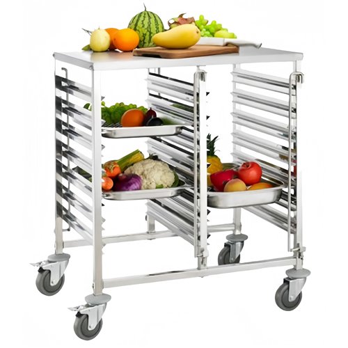 Double GN Pan Trolley Stainless Steel With Table 1/1 GN 7×2 Tier 740×550×950mm | Stalwart DA-JSN254