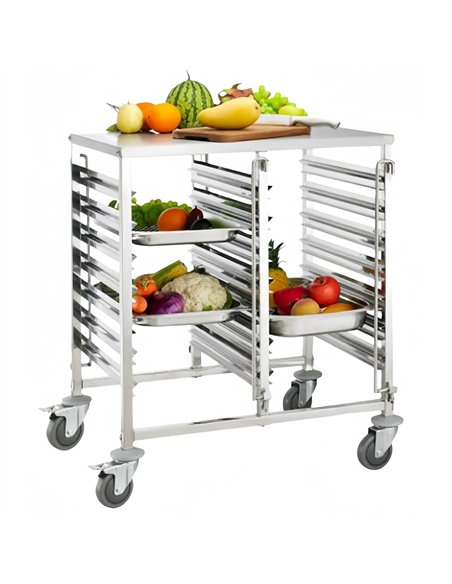 Double GN Pan Trolley Stainless Steel With Table 1/1 GN 7×2 Tier 740×550×950mm | Stalwart DA-JSN254