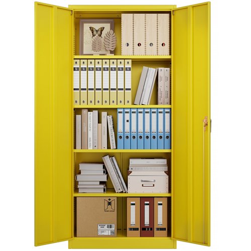 Heavy Duty Steel Upright Storage Cabinet with Double Locking Doors, Yellow | Stalwart DA-SART704