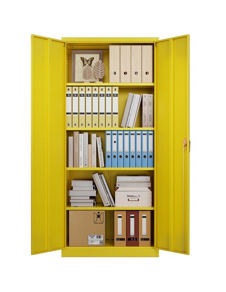 Heavy Duty Steel Upright Storage Cabinet with Double Locking Doors, Yellow | Stalwart DA-SART704
