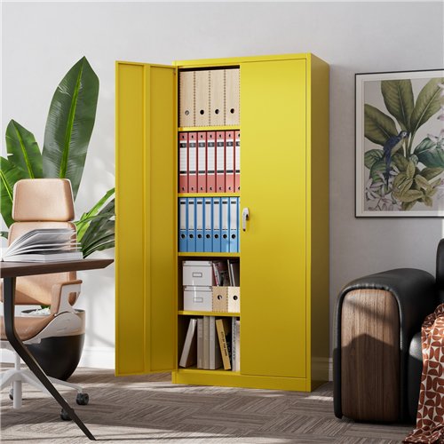 Heavy Duty Steel Upright Storage Cabinet with Double Locking Doors, Yellow | Stalwart DA-SART704