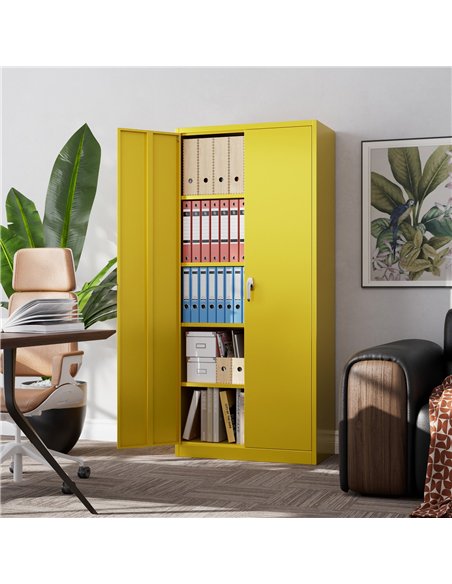 Heavy Duty Steel Upright Storage Cabinet with Double Locking Doors, Yellow | Stalwart DA-SART704