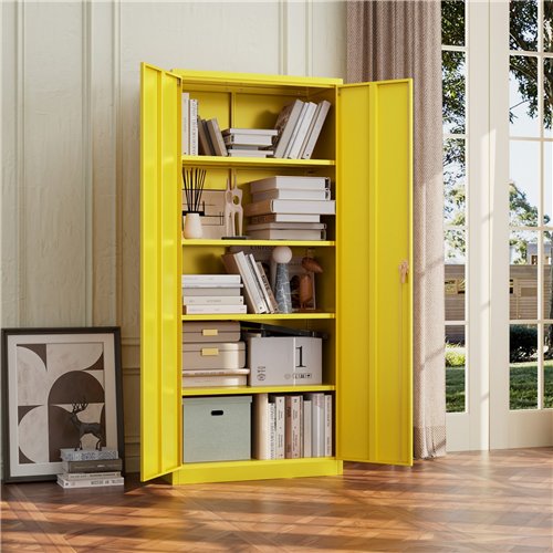 Heavy Duty Steel Upright Storage Cabinet with Double Locking Doors, Yellow | Stalwart DA-SART704