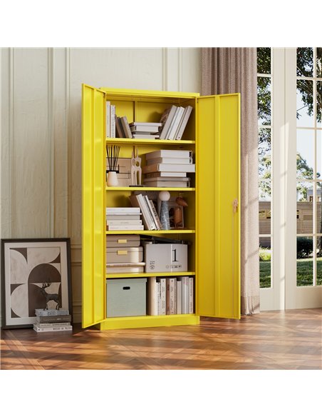 Heavy Duty Steel Upright Storage Cabinet with Double Locking Doors, Yellow | Stalwart DA-SART704
