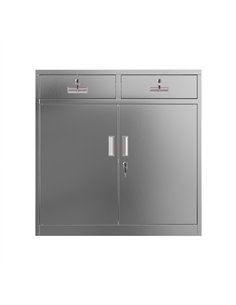 Commercial Stainless Steel Upright Cabinet with 2 Drawers and Double Doors, 900×900mm | Stalwart DA-SARTSS2DW