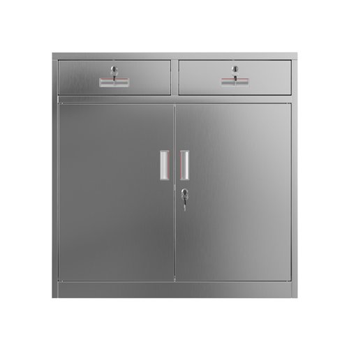 Commercial Stainless Steel Upright Cabinet with 2 Drawers and Double Doors, 900×900mm | Stalwart DA-SARTSS2DW