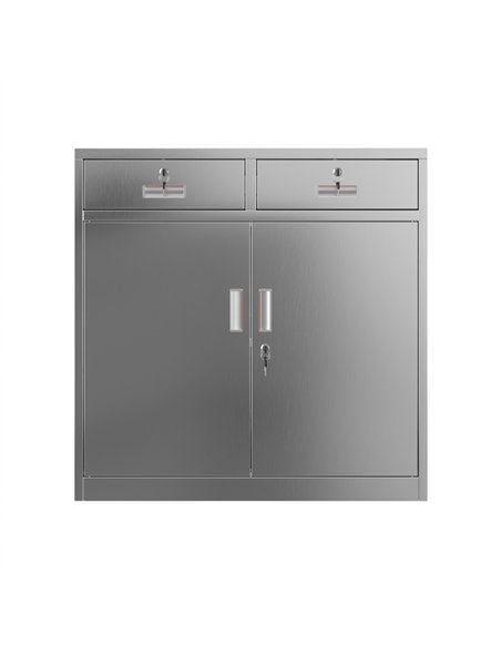 Commercial Stainless Steel Upright Cabinet with 2 Drawers and Double Doors, 900×900mm | Stalwart DA-SARTSS2DW