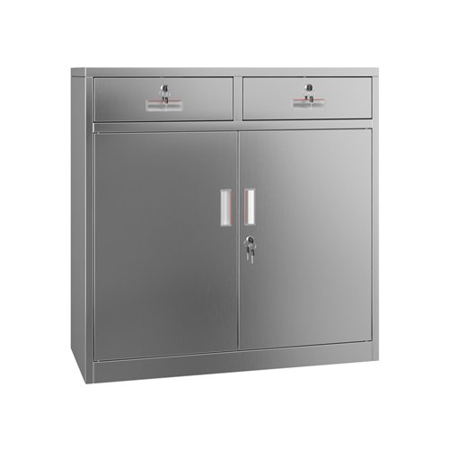 Commercial Stainless Steel Upright Cabinet with 2 Drawers and Double Doors, 900×900mm | Stalwart DA-SARTSS2DW