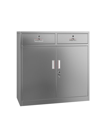 Commercial Stainless Steel Upright Cabinet with 2 Drawers and Double Doors, 900×900mm | Stalwart DA-SARTSS2DW