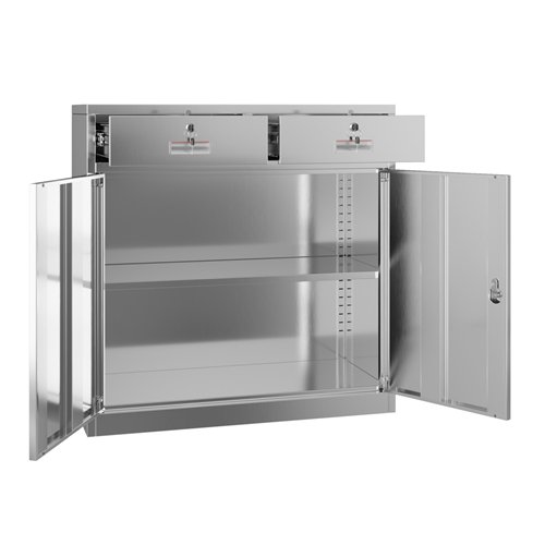 Commercial Stainless Steel Upright Cabinet with 2 Drawers and Double Doors, 900×900mm | Stalwart DA-SARTSS2DW