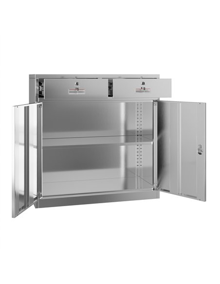 Commercial Stainless Steel Upright Cabinet with 2 Drawers and Double Doors, 900×900mm | Stalwart DA-SARTSS2DW