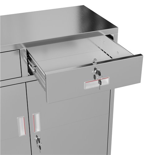 Commercial Stainless Steel Upright Cabinet with 2 Drawers and Double Doors, 900×900mm | Stalwart DA-SARTSS2DW