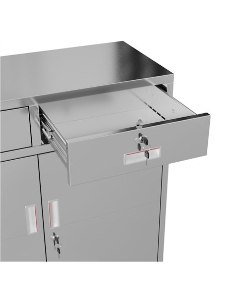 Commercial Stainless Steel Upright Cabinet with 2 Drawers and Double Doors, 900×900mm | Stalwart DA-SARTSS2DW