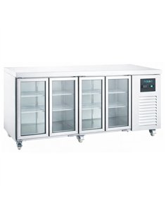 608 Ltr 4 Door Stainless Steel Refrigerated Prep Counter With Glass Doors &amp Flat Top | Stalwart DA-NORCOLD878