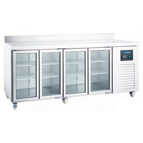 608 Ltr 4 Door Stainless Steel Refrigerated Prep Counter With Glass Doors &amp Flat Top | Stalwart DA-NORCOLD884