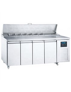 608 Ltr 4 Door Stainless Steel Refrigerated Sandwich Prep Counter With 12×1/3 GN Pans | Stalwart DA-NORCOLD890