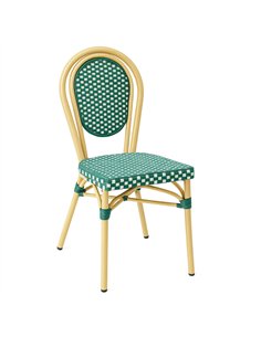 Outdoor Aluminium PE Rattan Bistro Chair – Green &amp White Woven Café Style | Stalwart DA-ZF2035CGDGR
