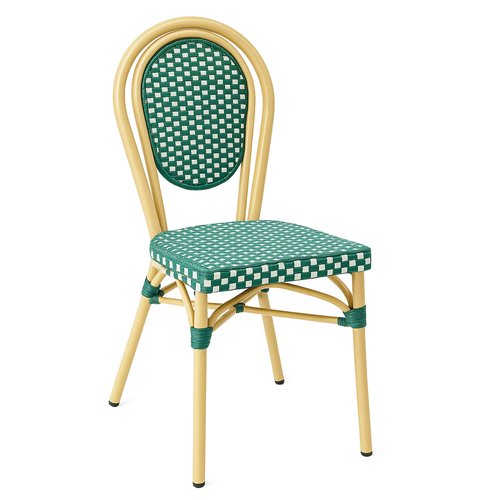 Outdoor Aluminium PE Rattan Bistro Chair – Green &amp White Woven Café Style | Stalwart DA-ZF2035CGDGR