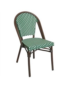 Aluminium PE Rattan Bistro Chair – Green &amp White Woven Café Style | Stalwart DA-ZF2045CDBGR