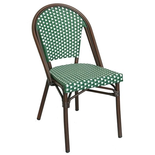 Aluminium PE Rattan Bistro Chair – Green &amp White Woven Café Style | Stalwart DA-ZF2045CDBGR