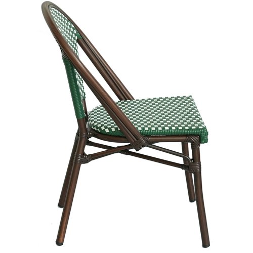 Aluminium PE Rattan Bistro Chair – Green &amp White Woven Café Style | Stalwart DA-ZF2045CDBGR