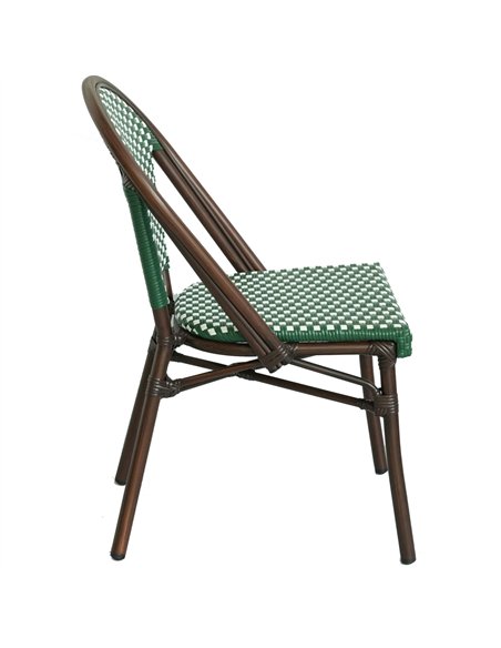 Aluminium PE Rattan Bistro Chair – Green &amp White Woven Café Style | Stalwart DA-ZF2045CDBGR