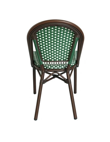 Aluminium PE Rattan Bistro Chair – Green &amp White Woven Café Style | Stalwart DA-ZF2045CDBGR