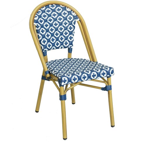 Aluminium PE Rattan Bistro Chair – Blue &amp White Woven Café Style | Stalwart DA-ZF2003CGDBL