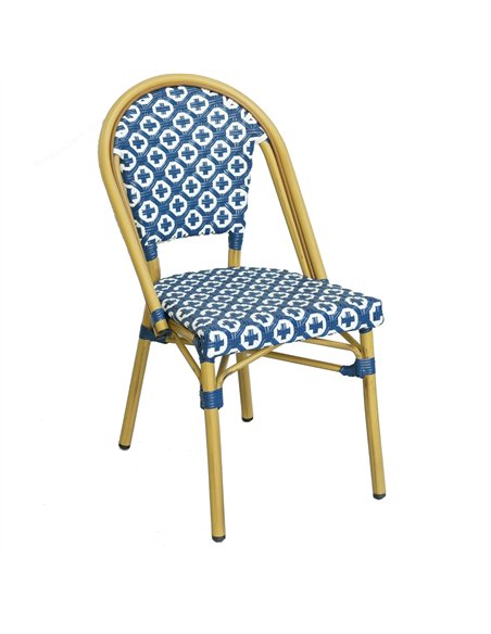 Aluminium PE Rattan Bistro Chair – Blue &amp White Woven Café Style | Stalwart DA-ZF2003CGDBL